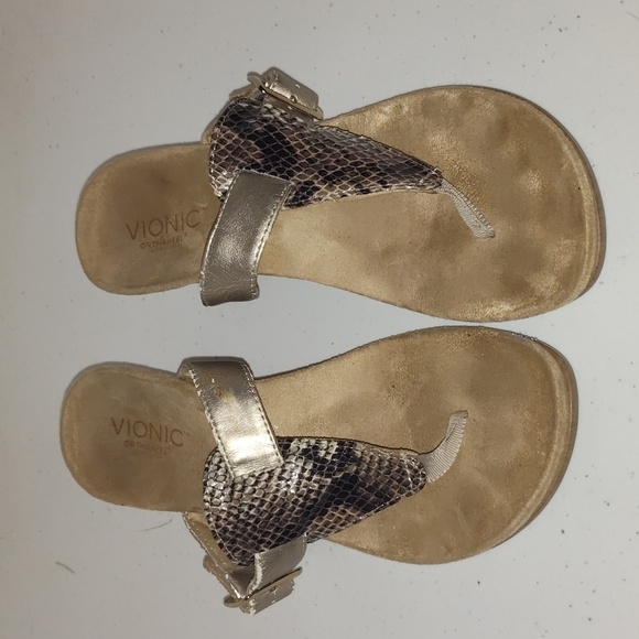 Vionic Alanis Toe-post Wedge Sandal natural snakeskin size 8 - Picture 1 of 12